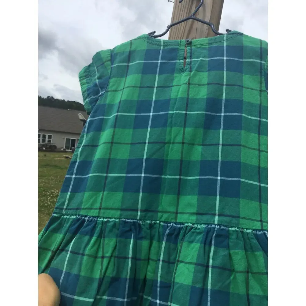 Tea girls short sleeve dress size 8 shirt‎ green blue plaid cotton preppy